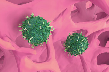 CAR T cell therapy in Osteoporosis - closeup view 3d illustration