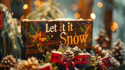 Winter Wonderland Illustration: Let it Snow Wooden Sign