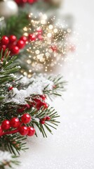Obraz premium A festive arrangement of pine branches and red berries, evoking a holiday atmosphere.