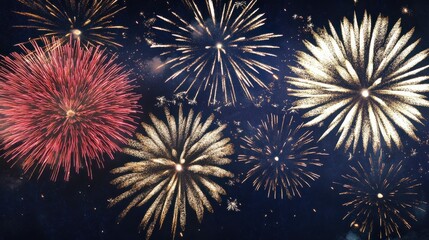 Naklejka premium Fireworks, colorful sylvester-fireworks on dark blue background with sparks