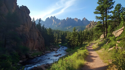 Serene Mountain River Trail Landscape Photo