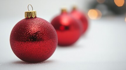 Close-up detail of a red Christmas ornament with a shiny finish