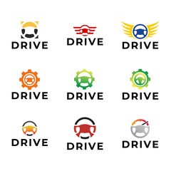 Set of Steering wheel logo. Automobile steer wheel illustration on white background