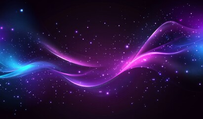 Obraz premium Abstract cosmic background with glowing neon waves and particles.