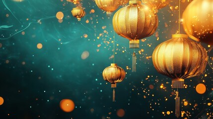 Fototapeta premium Chinese New Year covers background vectors. Luxury background design with gold Chinese lantern and oriental decorative element for Asian Lunar New Year holiday cover, poster, ad and sale banner.