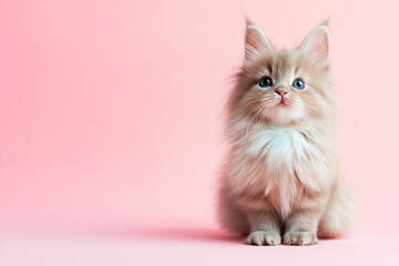 Fototapeta premium fluffy cat in mocha mousse tone, against pink backdrop, generative ai