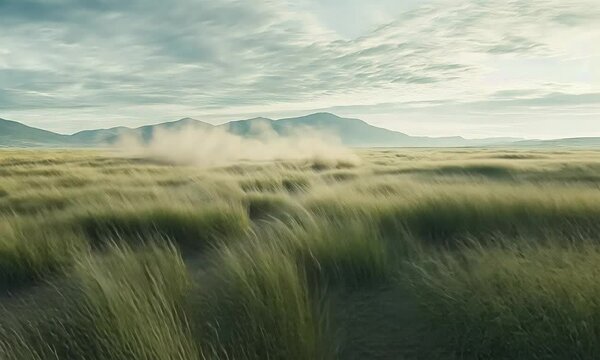A sudden gust of wind sweeping through a desert landscape