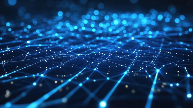 Creative glowing digital blue background. NFT, AI, VPN, technology, future and big data concept. 3D Rendering