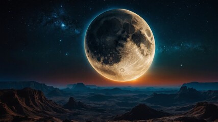 Night sky with full bright moon in the clouds. Generate Ai