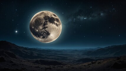 Night sky with full bright moon in the clouds. Generate Ai