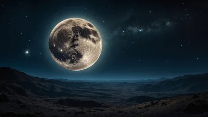Night sky with full bright moon in the clouds. Generate Ai