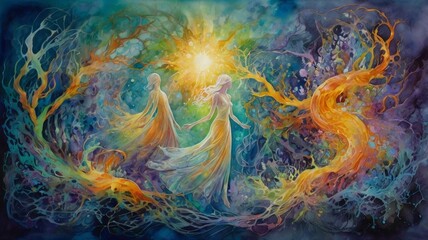 beautiful woman. fashion illustration. painting colorful abstract