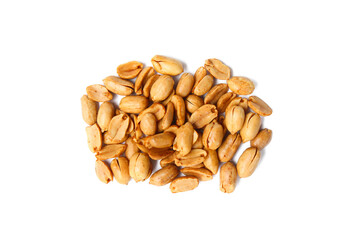 Roasted salted peanut isolated on white background. Top view