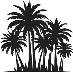 Fototapeta premium Tropical Palm Tree Or Coconut Tree Set of black silhouette vector logotype symbol isolated on white background