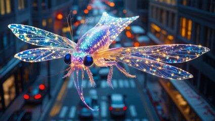 Imagination fantasy scene cute giant fish insectoid to the moon, surreal painting illustration, art, freedom concept