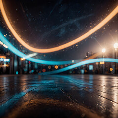 arafed image of a city street at night with a blurry light

