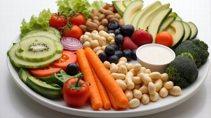 healthy vegan lunch bowl with Avocado, mushrooms, broccoli, spinach, chickpeas, pumpkin on a light background. vegetables salad. Top view.