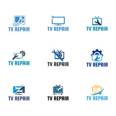 Set of TV Repair Logo. TV Service Logo Template Design Vector