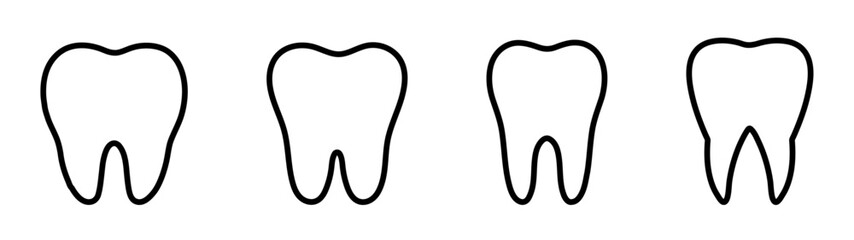 Tooth icon set in different style. Dentistry symbol. Clean tooth symbol.  healthy tooth icon. Teeth logo icon. Dental icons. Healthy glowing tooth icon set. Tooth Icon, Cleaning, and whitening teeth. 