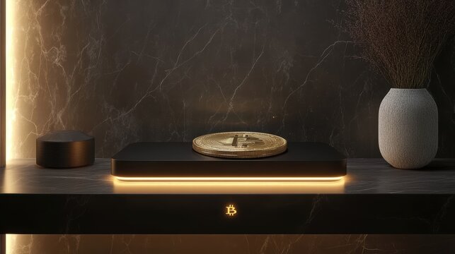 bitcoin on display modern cryptocurrency storage device