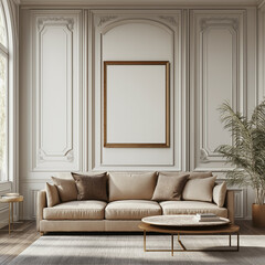 Classic Living Room with Empty Frame on the Wall