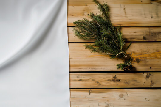 Rustic Christmas Mockup with Pine Branch, AI-Generated