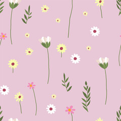 seamless pattern with hand-painted small wildflowers