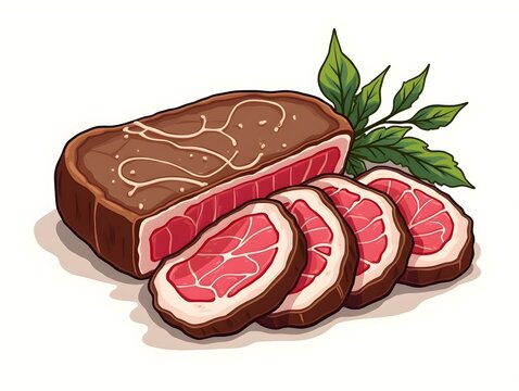 recommend clip art: sliced beef steak isolated colored drawing line art style sketch classic vintage design illustration
