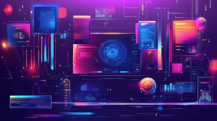 Obraz premium Software development abstract concept vector illustration set. Intelligent interface, interactive design visualization, information architecture, usability engineering, web design abstract metaphor.