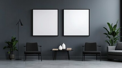 Modern Minimalist Living Room with Dark Tones and Clean Lines