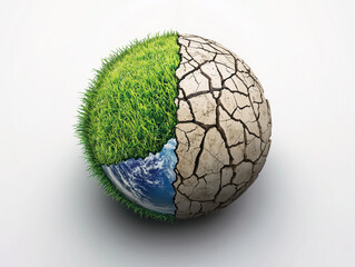 Contrast between lush green earth and drought-stricken land visualizing climate change effects on the planet