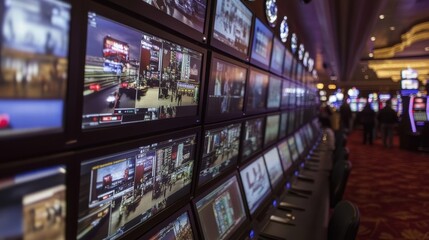 casino surveillance system monitoring multiple screens
