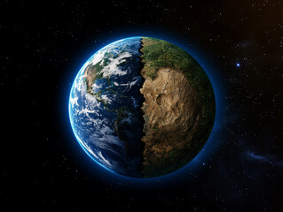 Fototapeta premium Earth showing contrasting environments of natural beauty and environmental degradation from space view