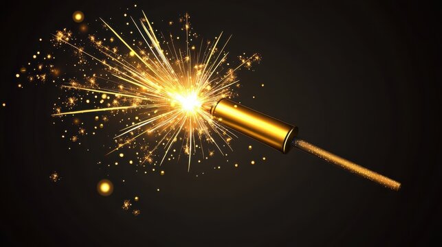 goldenes feuerwerk freigestellt auf schwarz, festliches konzept f&Atilde;&frac14;r silvester und gl&Atilde;&frac14;ckliches neues jahr.