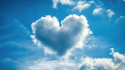 Beautiful Heart-Shaped Cloud in a Clear Blue Sky Symbolizing Love and Affection, Perfect for Romantic Themes and Nature Inspired Designs