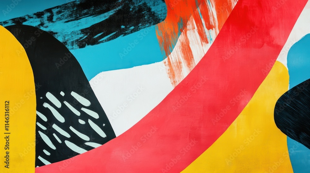 Poster vibrant abstract mural featuring bold colors and dynamic shapes.