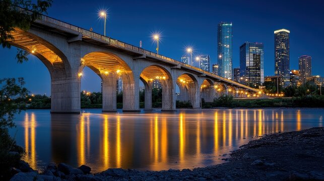 night view of edmonton river valley bridge and city skyline