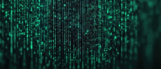 Green Digital Rain Abstract Background with Glowing Binary Code