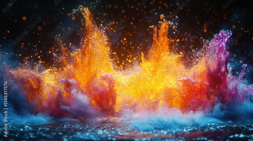 Leinwandbilder Vibrant explosion of colors resembling waves and splashes, creating a dynamic visual effect.