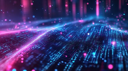 Obraz premium Big data network visualization concept. Digital music industry, abstract science background. Virtual flow big binary data visualization illustration