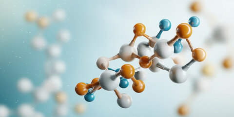 Dynamic vibrant molecules floating and protein structure amino acid model concept