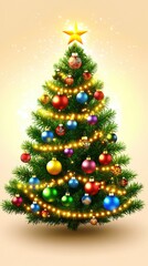 Fototapeta premium A decorated Christmas tree with colorful ornaments and lights.