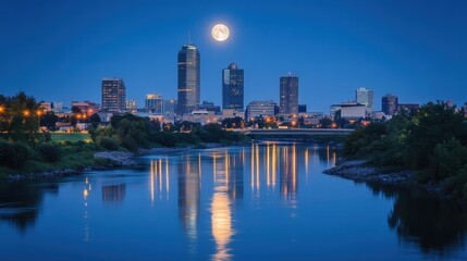 Naklejka premium fort wayne indiana skyline night photography