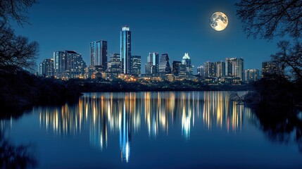 austin texas cityscape night skyline reflection