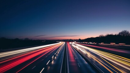 Obraz premium A long exposure shot of red and yellow car lights on a highway in the evening