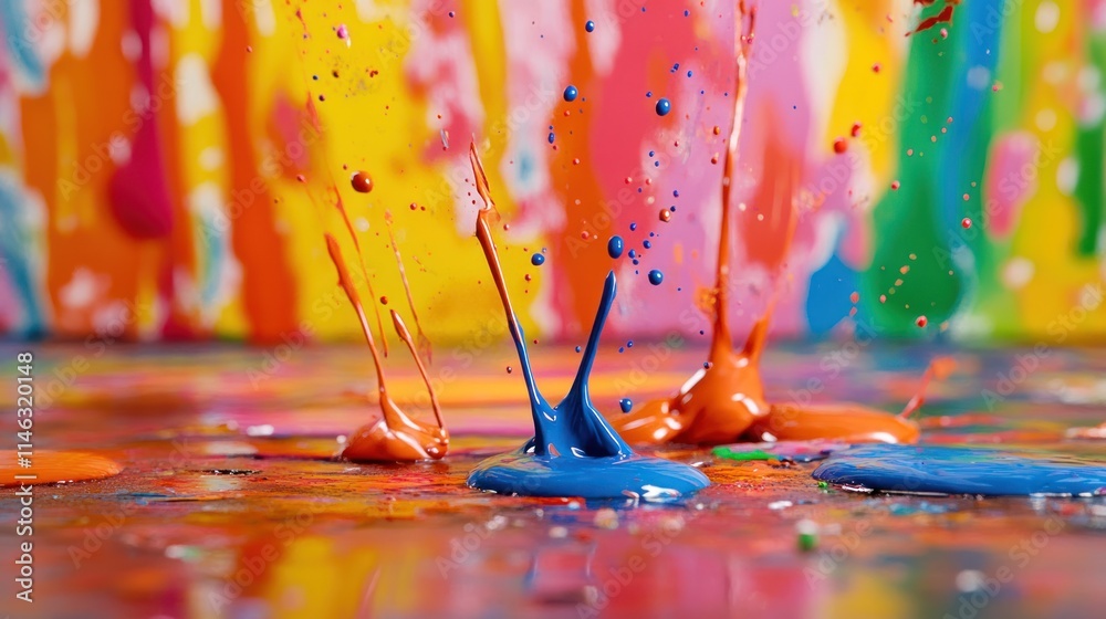 Poster vibrant splashes of paint create a colorful, dynamic artistic scene.