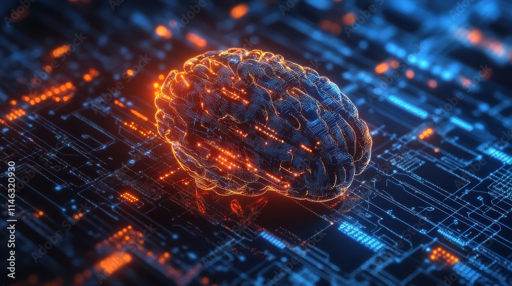 Poster circuit ai brain on digital connection background. artificial intelligence and innovate concept. 3d 