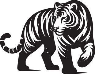 Obraz premium tiger, tiger logo vector, tiger vector illustration, tiger silhouette vector black and white full body eps file
