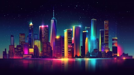 vibrant neon cityscape at night