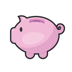 piggy bank with outline flat vector design.